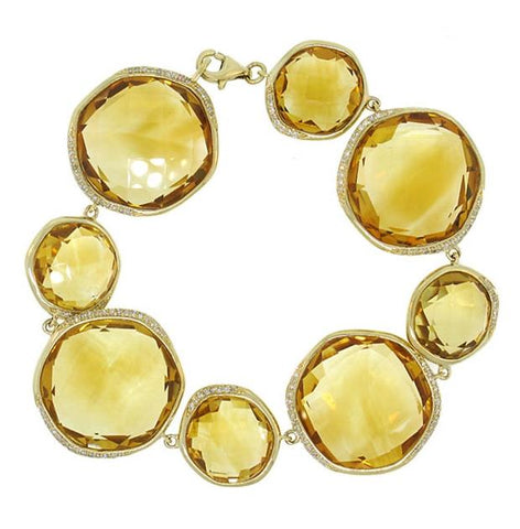 0.53 Ctw Diamond And 125.17 Ctw Citrine 14k Yellow Gold Bracelet