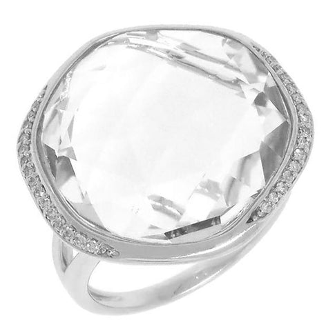 0.11 Ctw Diamond And 20.50 Ctw White Topaz 14k White Gold Ring