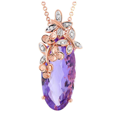 0.04 Ctw Diamond And 10.13 Ctw Amethyst 14k Two-tone Rose Gold Pendant Necklace With 18 Inch Chain