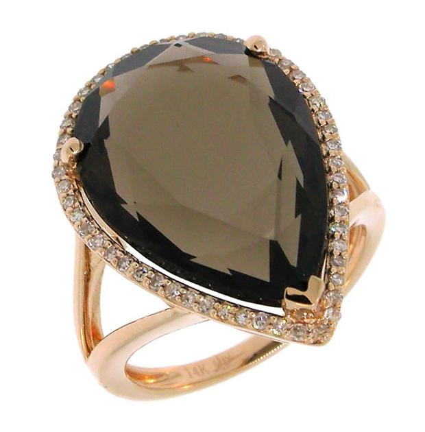 0.21 Ctw Diamond And 11.06 Ctw Smokey Topaz 14k Rose Gold Ring