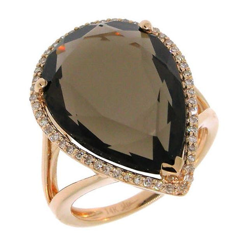 0.21 Ctw Diamond And 11.06 Ctw Smokey Topaz 14k Rose Gold Ring