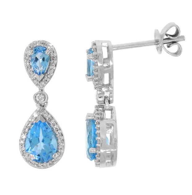 0.25 Ctw Diamond And 2.15 Ctw Blue Topaz 14k White Gold Earring