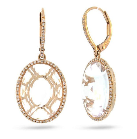 0.38 Ctw Diamond And 13.98 Ctw White Topaz 14k Rose Gold Earring