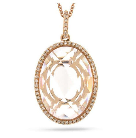 0.19 Ctw Diamond And 9.95 Ctw White Topaz 14k Rose Gold Pendant Necklace With 18 Inch Chain