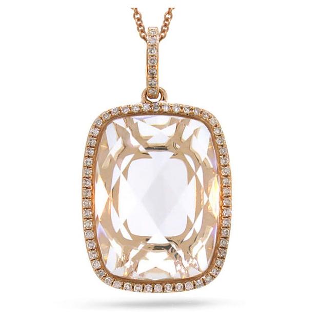 0.19 Ctw Diamond And 8.26 Ctw White Topaz 14k Rose Gold Pendant Necklace With 18 Inch Chain