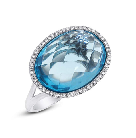 0.17 Ctw Diamond And 12.39 Ctw Blue Topaz 14k White Gold Ring