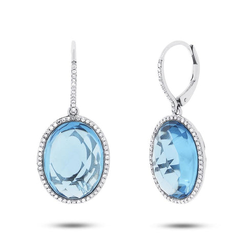 0.38 Ctw Diamond And 20.74 Ctw Blue Topaz 14k White Gold Earring