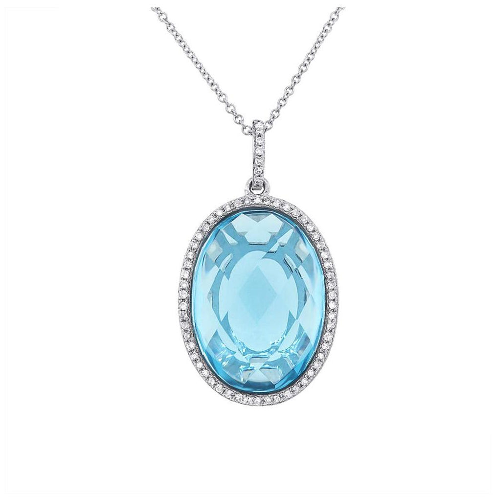 0.19 Ctw Diamond And 13.19 Ctw Blue Topaz 14k White Gold Pendant Necklace With 18 Inch Chain