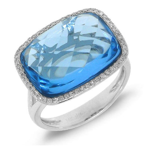 0.17 Ctw Diamond And 11.08 Ctw Blue Topaz 14k White Gold Ring