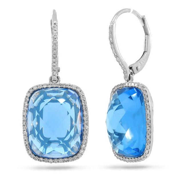 0.37 Ctw Diamond And 16.83 Ctw Blue Topaz 14k White Gold Earring