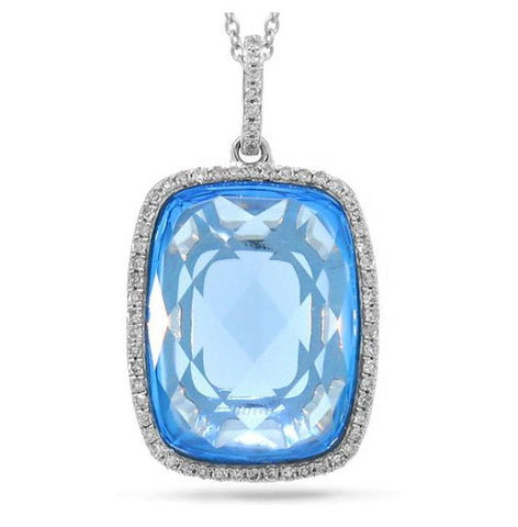 0.19 Ctw Diamond And 11.95 Ctw Blue Topaz 14k White Gold Pendant Necklace With 18 Inch Chain