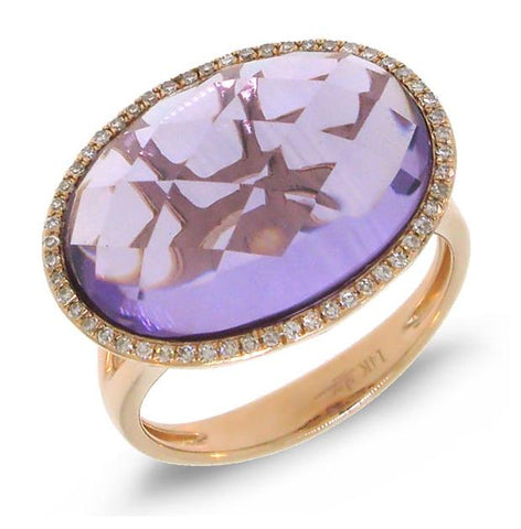 0.17 Ctw Diamond And 10.26 Ctw Amethyst 14k Rose Gold Ring