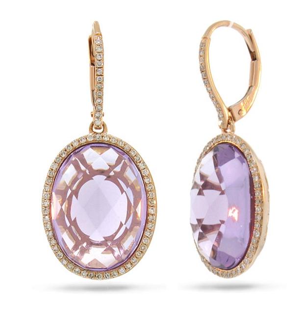 0.38 Ctw Diamond And 15.57 Ctw Amethyst 14k Rose Gold Earring