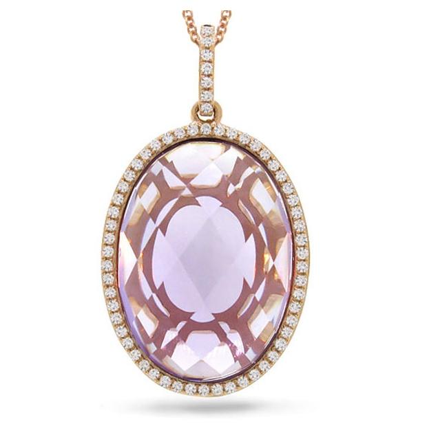 0.19 Ctw Diamond And 10.44 Ctw Amethyst 14k Rose Gold Pendant Necklace With 18 Inch Chain