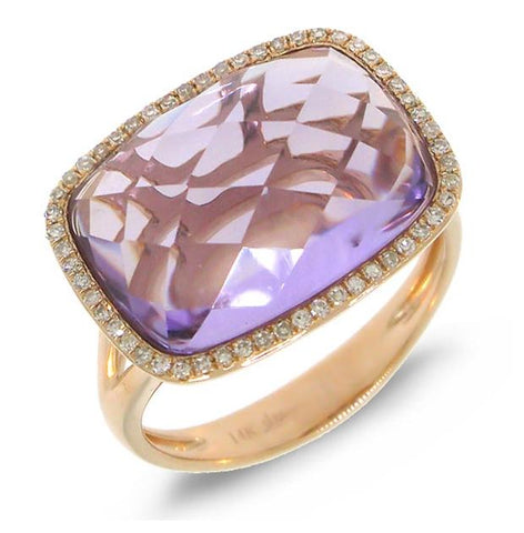 0.17 Ctw Diamond And 8.29 Ctw Amethyst 14k Rose Gold Ring