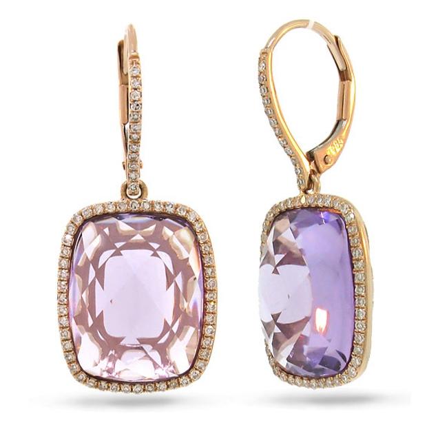 0.37 Ctw Diamond And 12.78 Ctw Amethyst 14k Rose Gold Earring