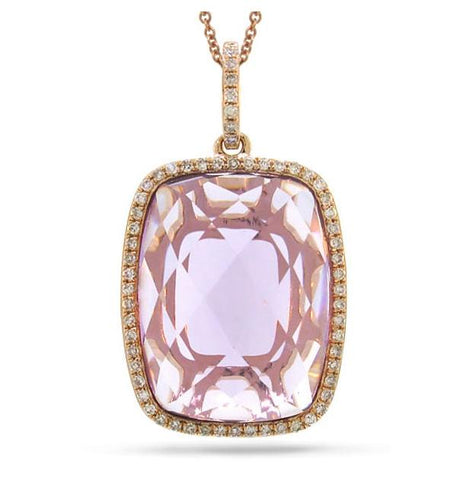 0.19 Ctw Diamond And 8.60 Ctw Amethyst 14k Rose Gold Pendant Necklace With 18 Inch Chain