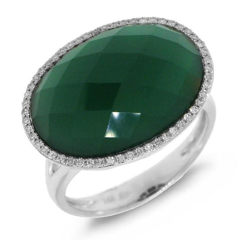 0.17 Ctw Diamond And 10.19 Ctw Green Agate 14k White Gold Ring