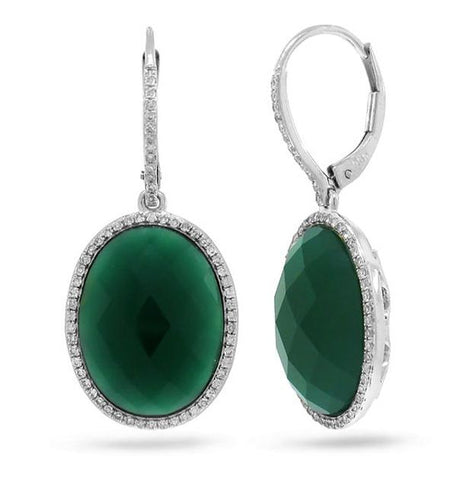 0.38 Ctw Diamond And 14.25 Ctw Green Agate 14k White Gold Earring