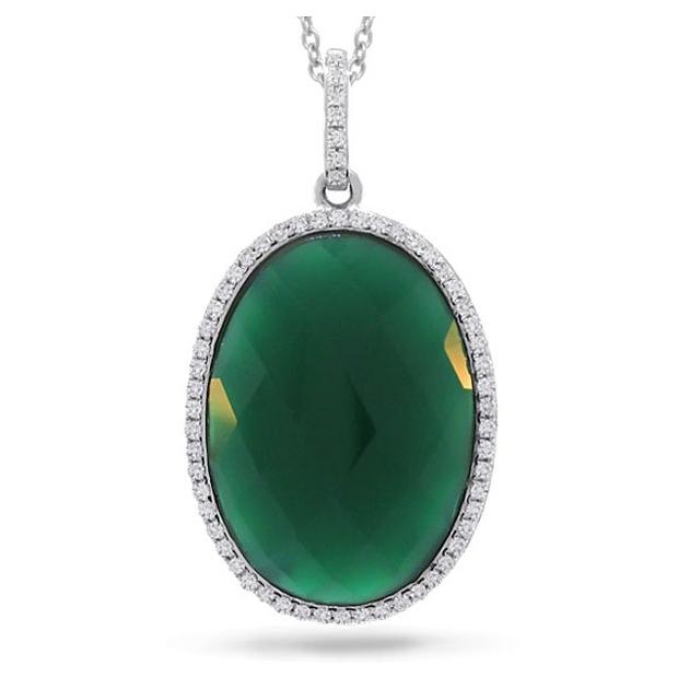 0.19 Ctw Diamond And 10.01 Ctw Green Agate 14k White Gold Pendant Necklace With 18 Inch Chain