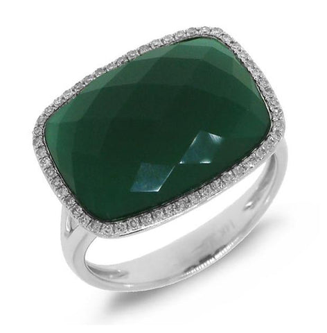 0.17 Ctw Diamond And 8.27 Ctw Green Agate 14k White Gold Ring