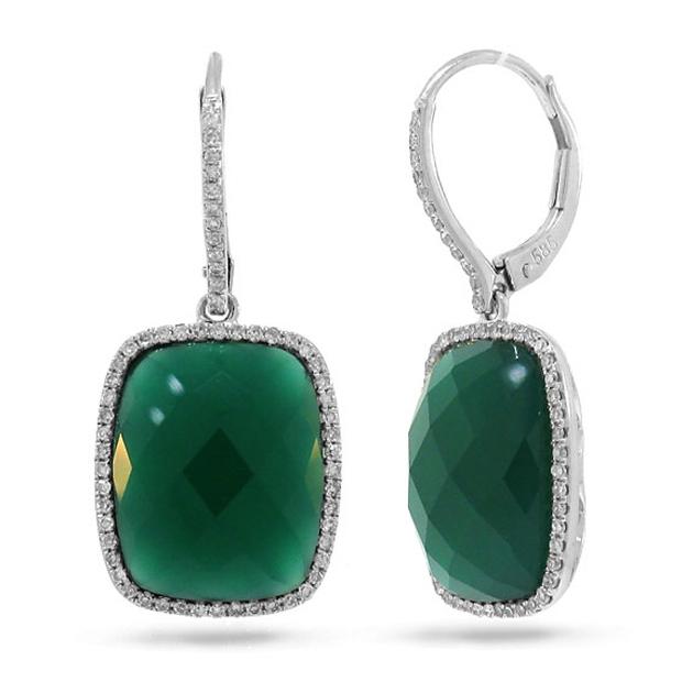 0.37 Ctw Diamond And 12.54 Ctw Green Agate 14k White Gold Earring