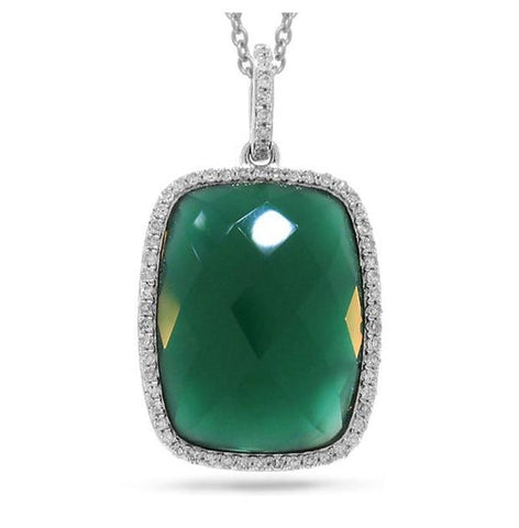 0.19 Ctw Diamond And 8.27 Ctw Green Agate 14k White Goldpendant Necklace With 18 Inch Chain