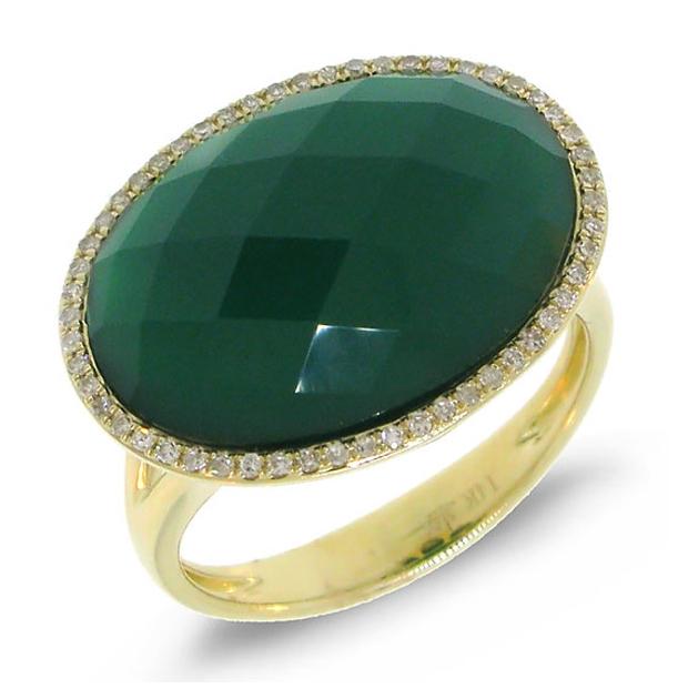 0.17 Ctw Diamond And 10.19 Ctw Green Agate 14k Yellow Gold Ring