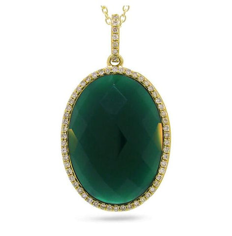 0.19 Ctw Diamond And 10.01 Ctw Green Agate 14k Yellow Gold Pendant Necklace With 18 Inch Chain