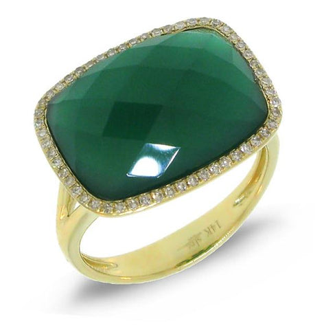 0.17 Ctw Diamond And 8.27 Ctw Green Agate 14k Yellow Gold Ring