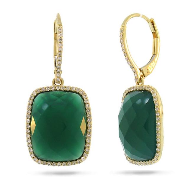 0.37 Ctw Diamond And 12.54 Ctw Green Agate 14k Yellow Gold Earring