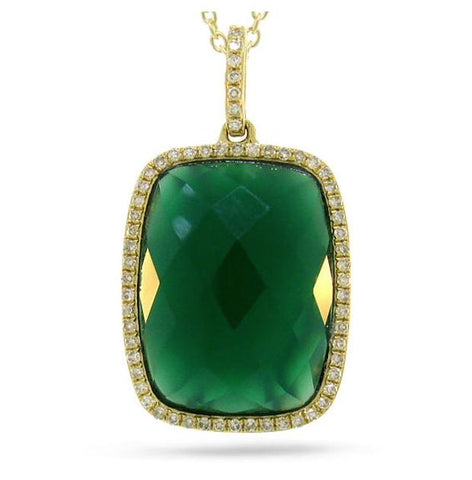 0.19 Ctw Diamond And 8.27 Ctw Green Agate 14k Yellow Gold Pendant Necklace With 18 Inch Chain