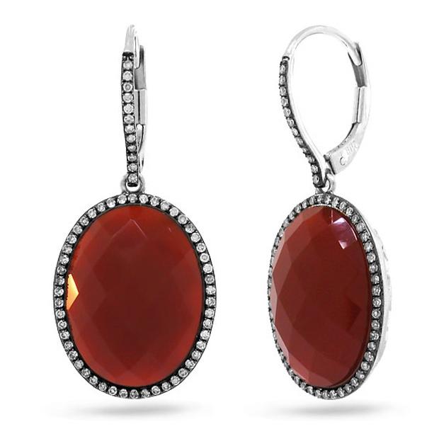 0.38 Ctw Diamond And 14.74 Ctw Red Agate 14k White Gold With Black Rhodium Earring