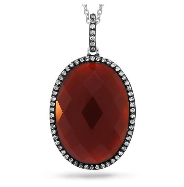 0.19 Ctw Diamond And 10.06 Ctw Red Agate 14k White Gold With Black Rhodium Pendant Necklace With 18 Inch Chain