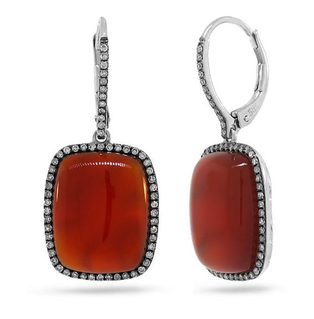 0.37 Ctw Diamond And 14.85 Ctw Red Agate 14k White Gold With Black Rhodium Earring