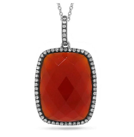 0.19 Ctw Diamond And 8.53 Ctw Red Agate 14k White Gold  With Black Rhodium Pendant Necklace With 18 Inch Chain