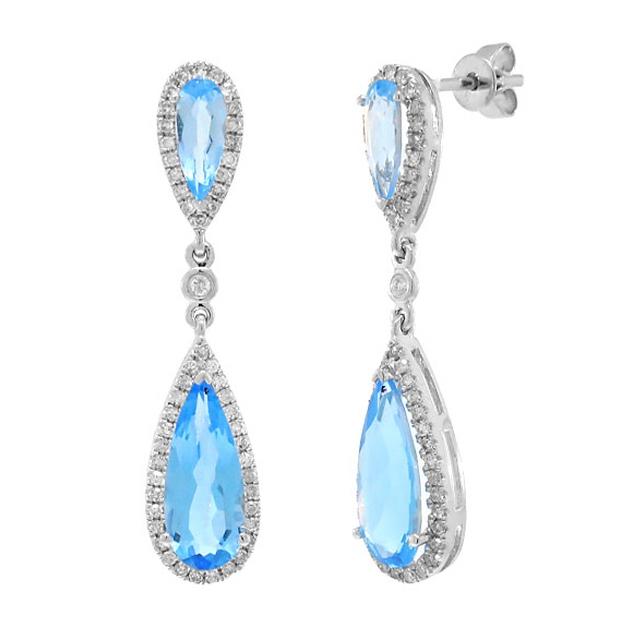 0.43 Ctw Diamond And 4.23 Ctw Blue Topaz 14k White Gold Earring