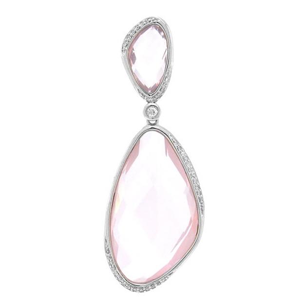 0.18 Ctw Diamond And 24.31 Ctw Rose Quartz 14k White Gold Pendant Necklace With 18 Inch Chain