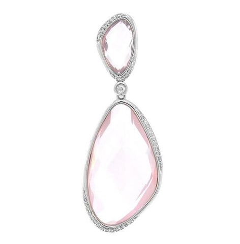 0.18 Ctw Diamond And 24.31 Ctw Rose Quartz 14k White Gold Pendant Necklace With 18 Inch Chain