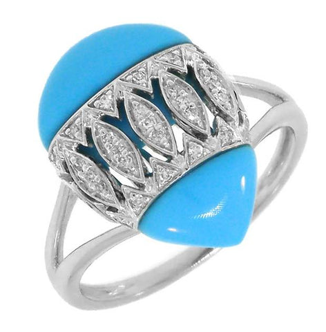 0.09 Ctw Diamond And 4.78 Ctw Composite Turquoise 14k White Gold Ring