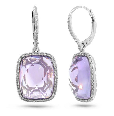 0.37 Ctw Diamond And 12.78 Ctw Amethyst 14k White Gold Earring