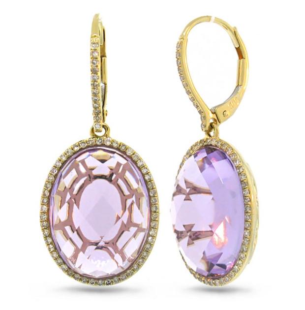 0.38 Ctw Diamond And 15.57 Ctw Amethyst 14k Yellow Gold Earring