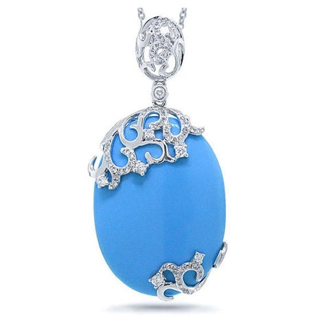 0.37 Ctw Diamond And 14.40 Ctw Composite Turquoise 14k White Gold Pendant Necklace With 18 Inch Chain