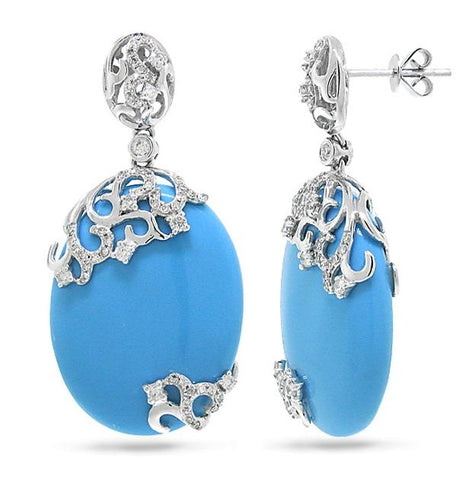 0.63 Ctw Diamond And 27.98 Ctw Composite Turquoise 14k White Gold Earring