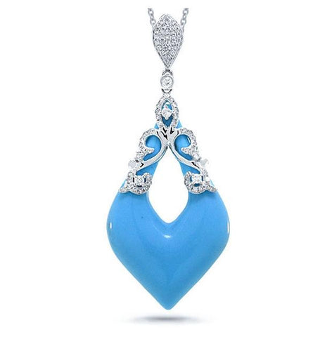 0.38 Ctw Diamond And 11.85 Ctw Composite Turquoise 14k White Gold Pendant Necklace With 18 Inch Chain