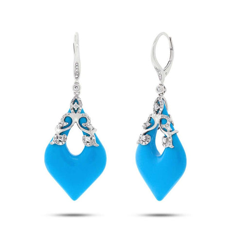 0.46 Ctw Diamond And 15.68 Ctw Composite Turquoise 14k White Gold Earring