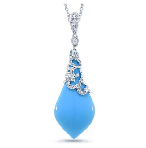 0.20 Ctw Diamond And 8.11 Ctw Composite Turquoise 14k White Gold Pendant Necklace With 18 Inch Chain