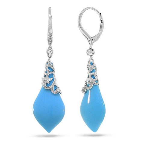 0.25 Ctw Diamond And 11.08 Ctw Composite Turquoise 14k White Gold Earring