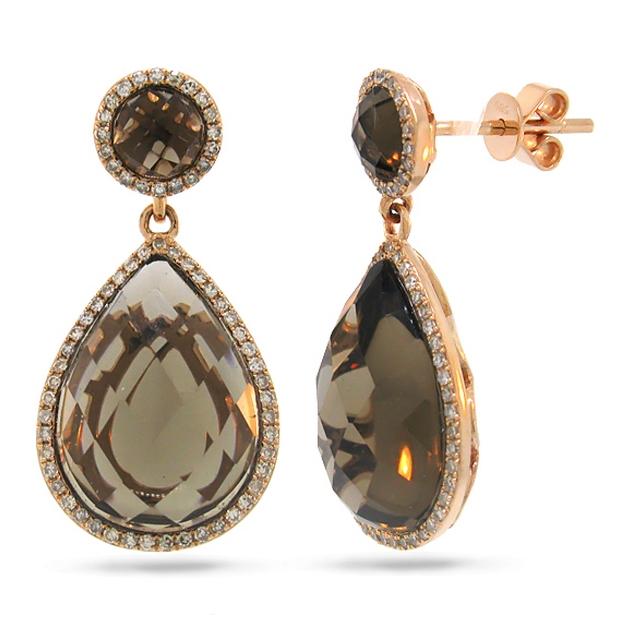 0.39 Ctw Diamond And 12.21 Ctw Smokey Topaz 14k Rose Gold Earring