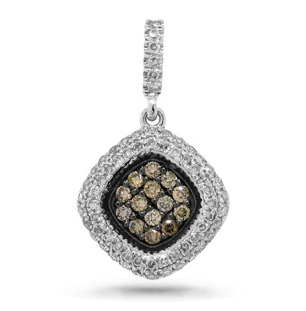 0.40 Ctw 14k White Gold White And Champagne Diamond Pendant Necklace With 18 Inch Chain